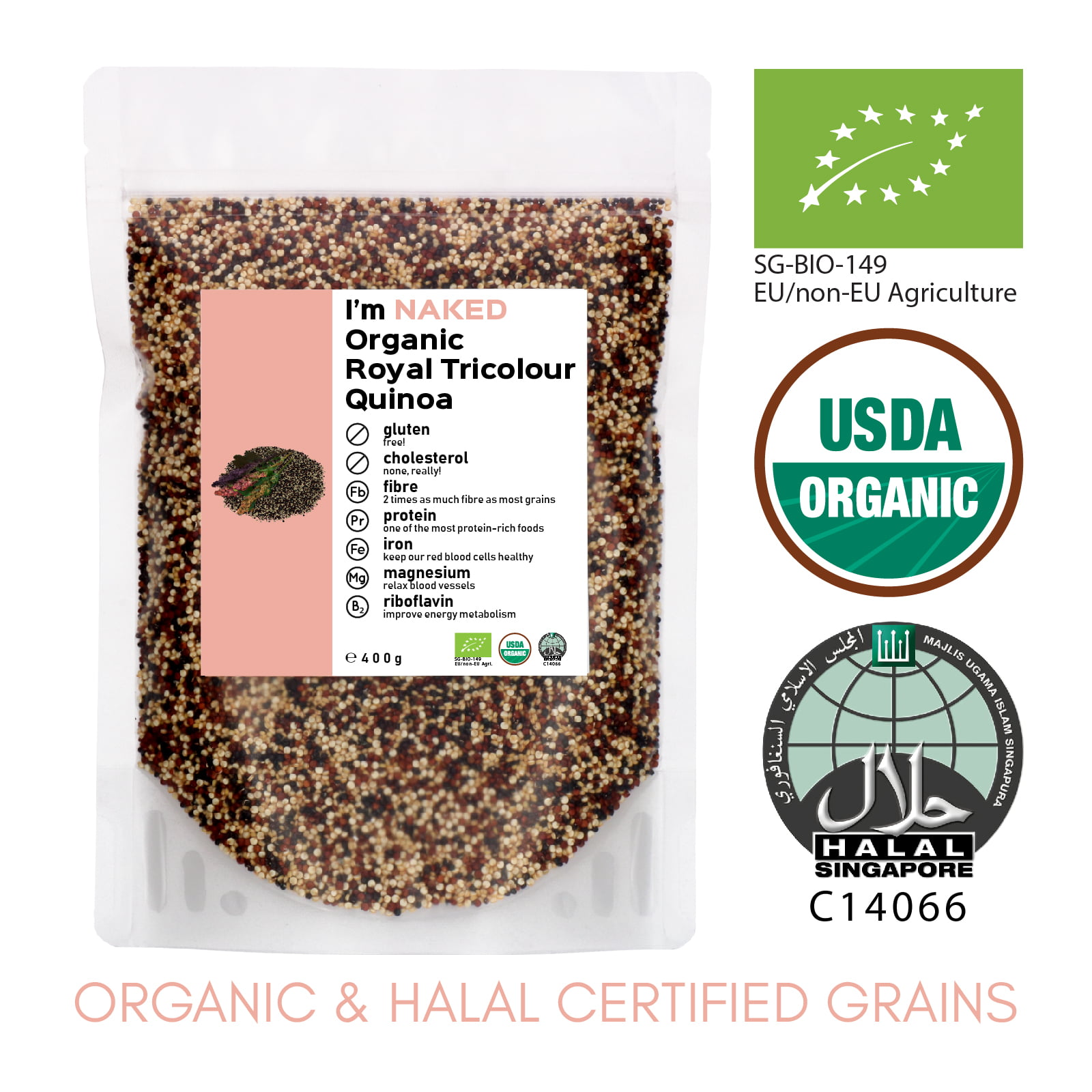 NAKED Organic Tricolour Quinoa 400g Singapore Food United